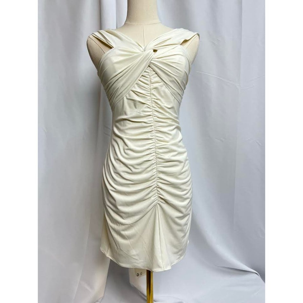 NWT! SELF-PORTRAIT Ruched Jersey Off-the-shoulder Mini‎ Dress In Ivory/SIZE2